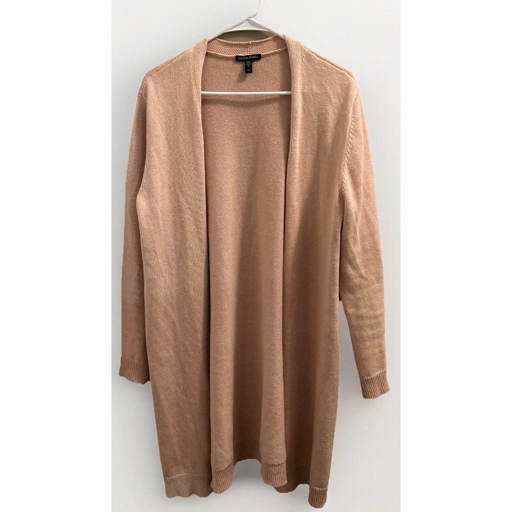 Eileen Fisher Pink Organic Linen Lightweight Open Front Cardigan Size Large
